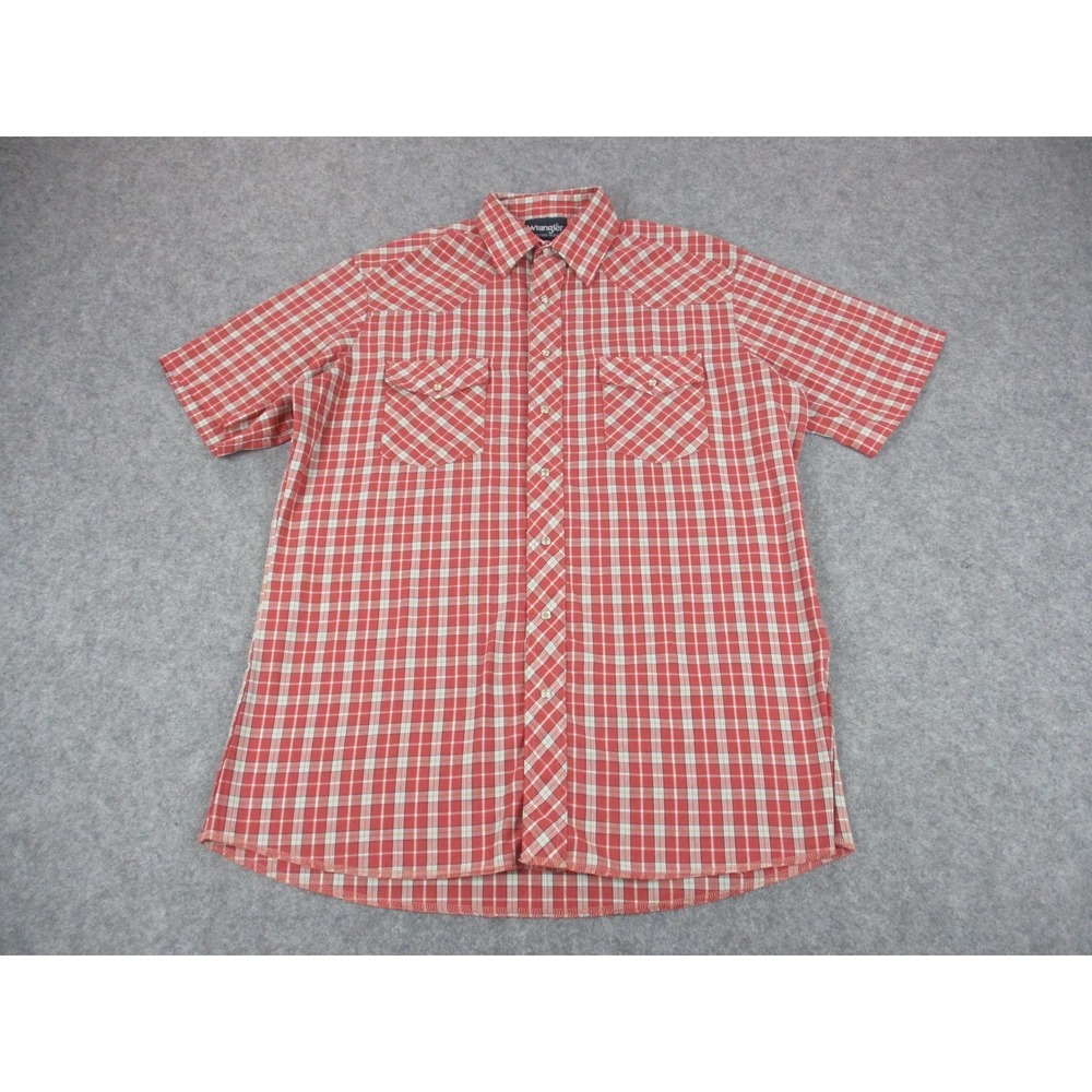 Wrangler Shirt Mens Large Tall Red White Plaid Pearl Snap Button Western Cowboy